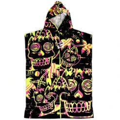 Youth Hooded Towel Poncho | Creatures Of Leisure | Lime Pink Artwork | Groms | Kids