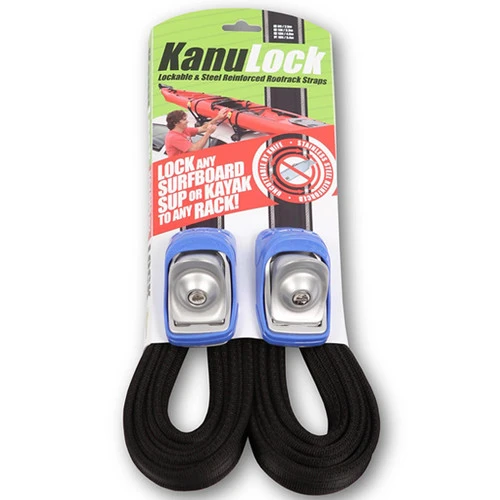Kanulock Key Lockable Tie Downs 5.4m | 18 Foot Straps | Black/Blue | Lock Surfboards Kayak SUP Onto Roof Racks | Anti-theft Device